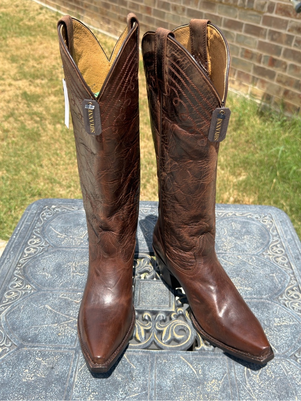 Shyanne Charlene Tall Knee High Western Boot Brown Leather size 8.5 M